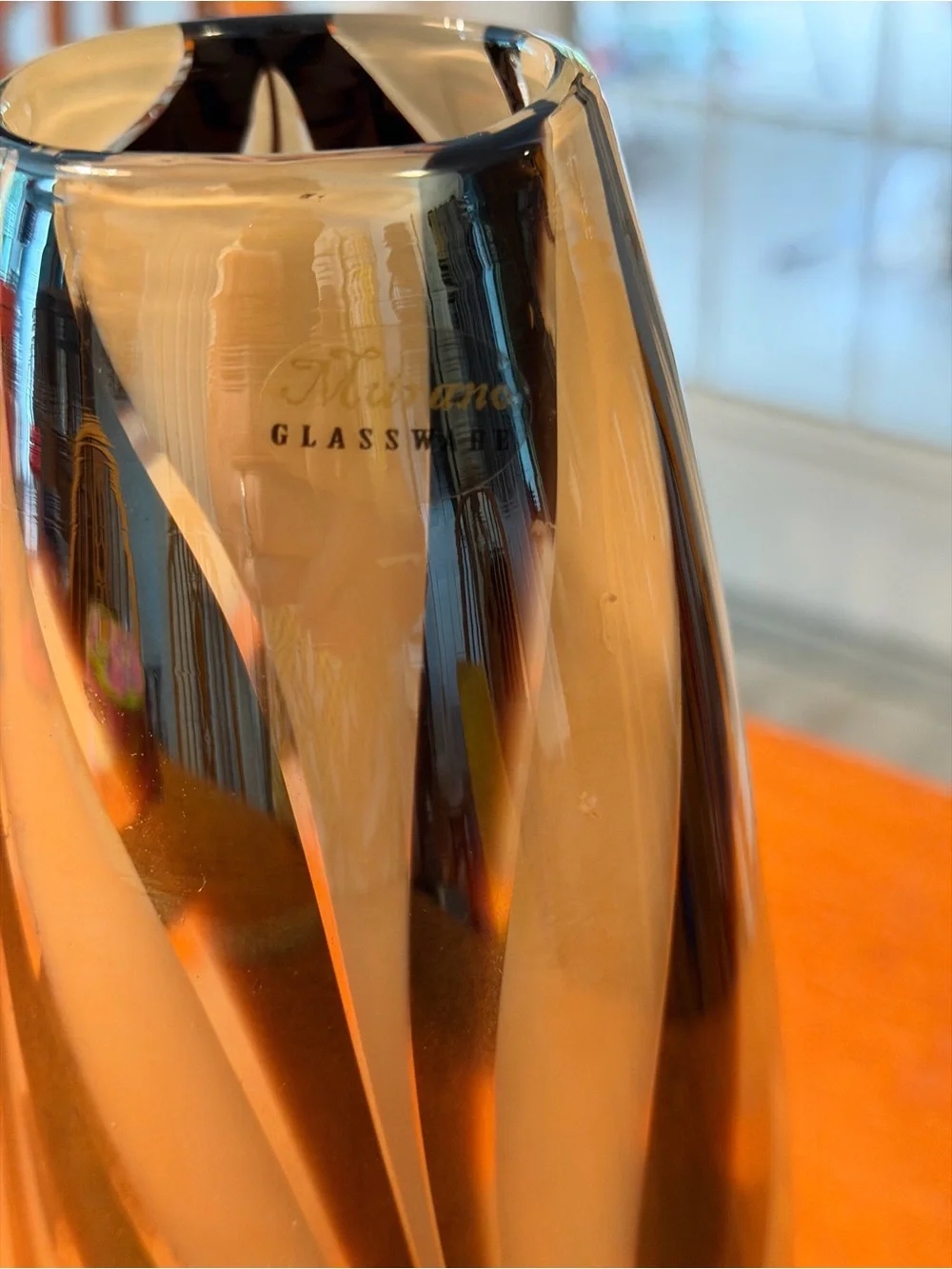 LG 12.5 In Murano Hand Blown Glass Bottle Vase w Encased Pulled Feather Casing